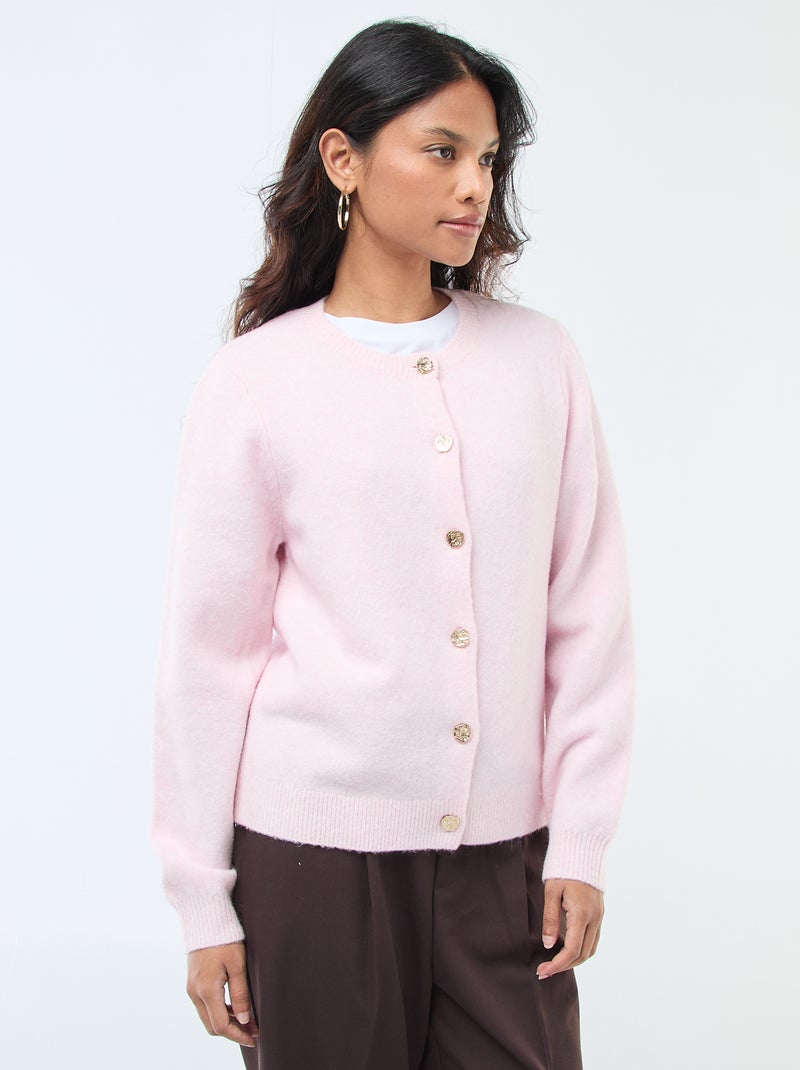 Cárdigan de punto con botones dorados Rosa - Kiabi