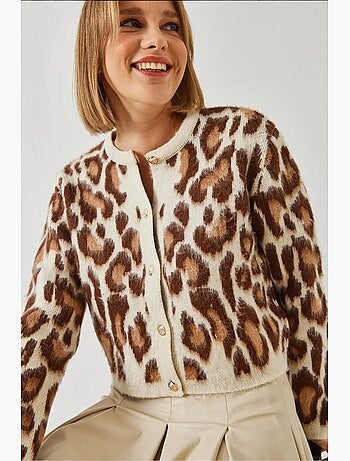 Cárdigan de punto con botones y estampado de leopardo lucci