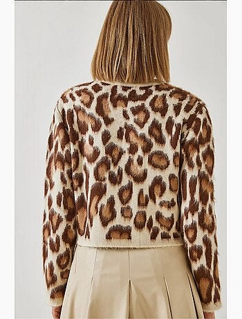 Cárdigan de punto con botones y estampado de leopardo lucci