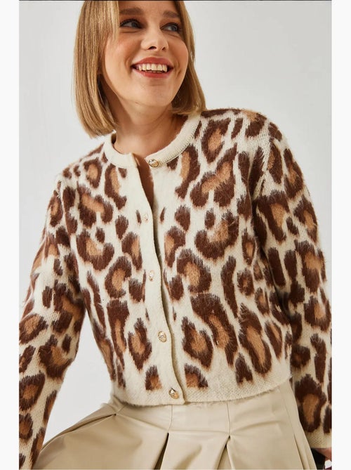 Cárdigan de punto con botones y estampado de leopardo lucci - Kiabi