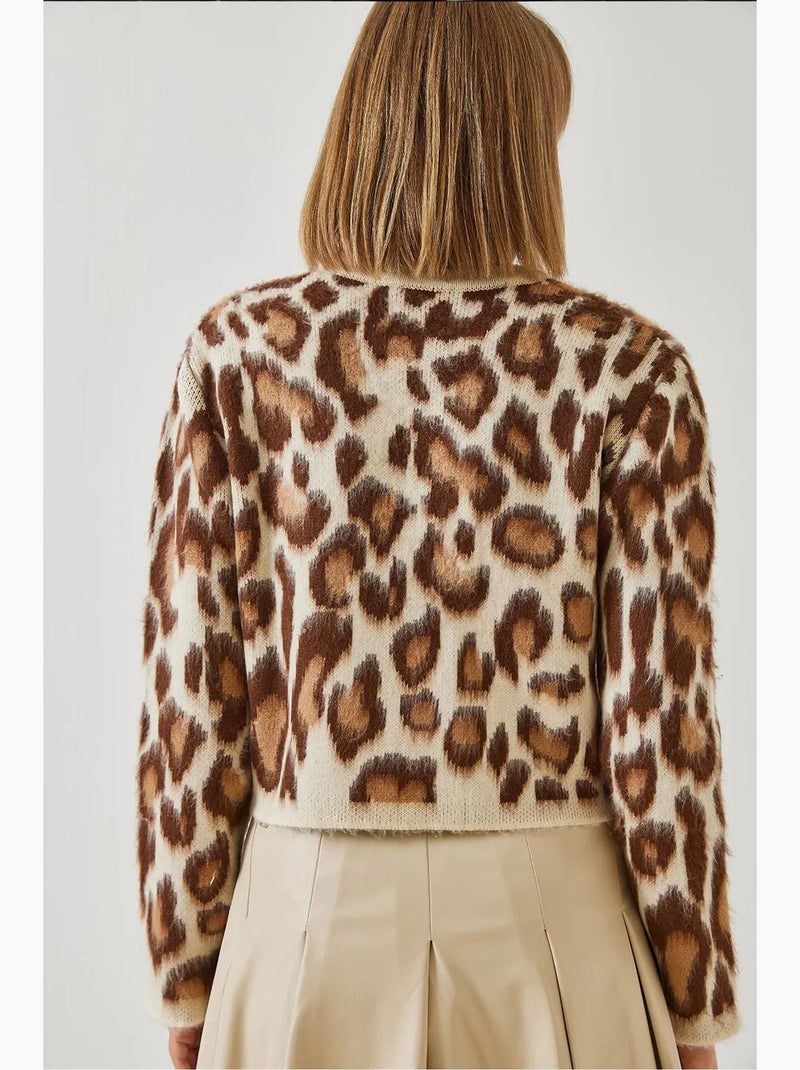 Cárdigan de punto con botones y estampado de leopardo lucci Crema - Kiabi