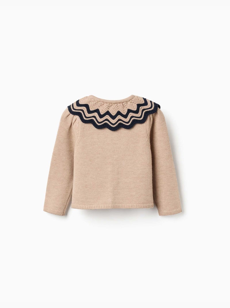 Cárdigan de punto con cuello a rayas Beige - Kiabi