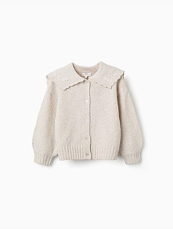 Cardigan de punto con cuello bordado