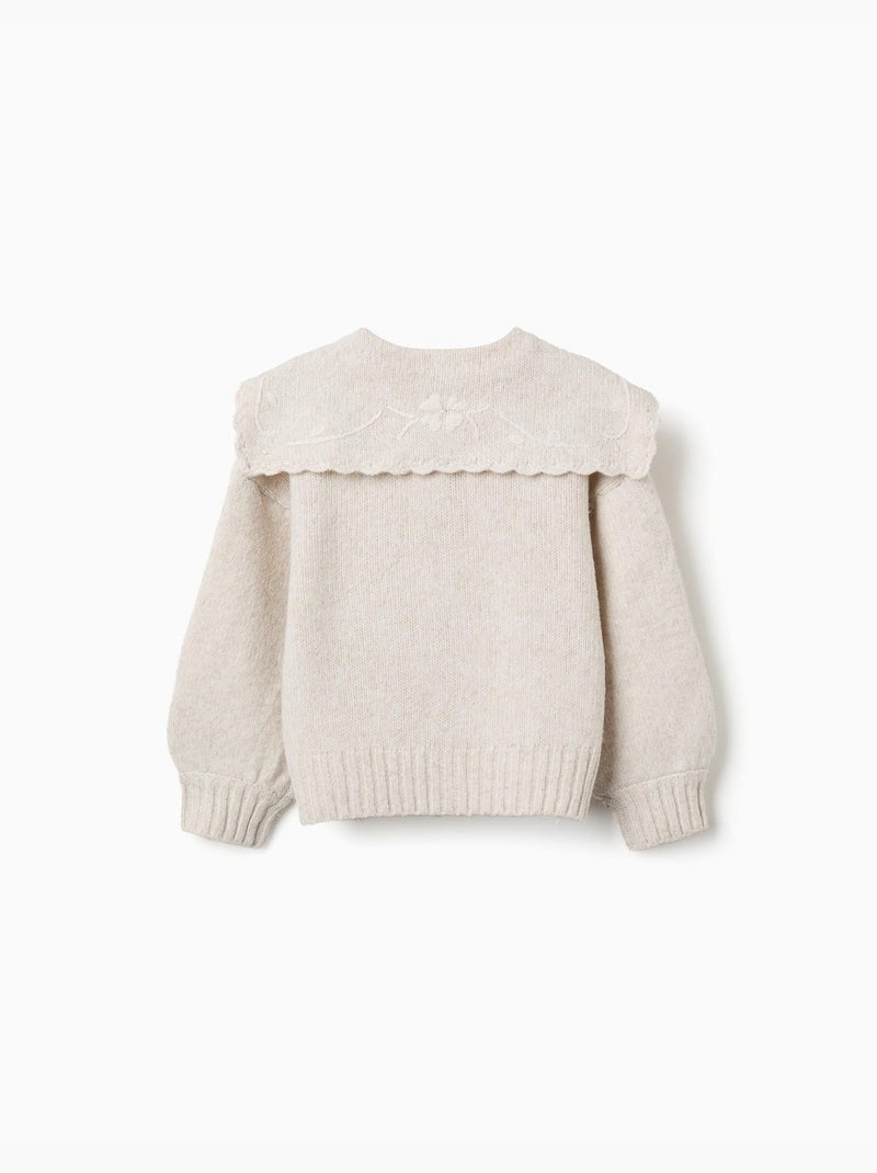 Cardigan de punto con cuello bordado Beige claro - Kiabi