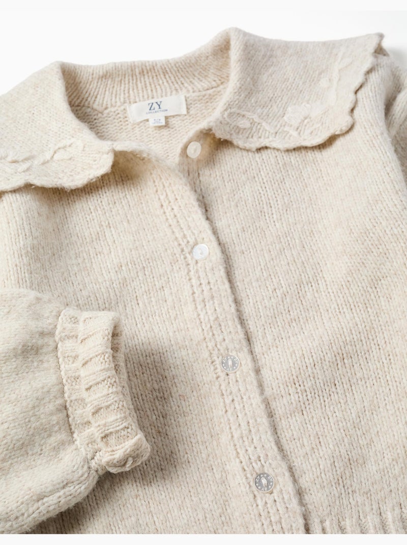 Cardigan de punto con cuello bordado Beige claro - Kiabi
