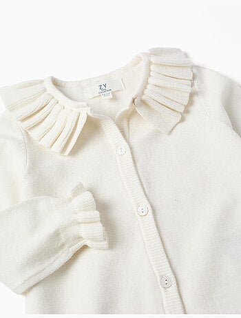 Cárdigan de punto con cuello y puños con volantes