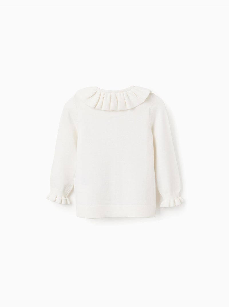 Cárdigan de punto con cuello y puños con volantes Blanco - Kiabi