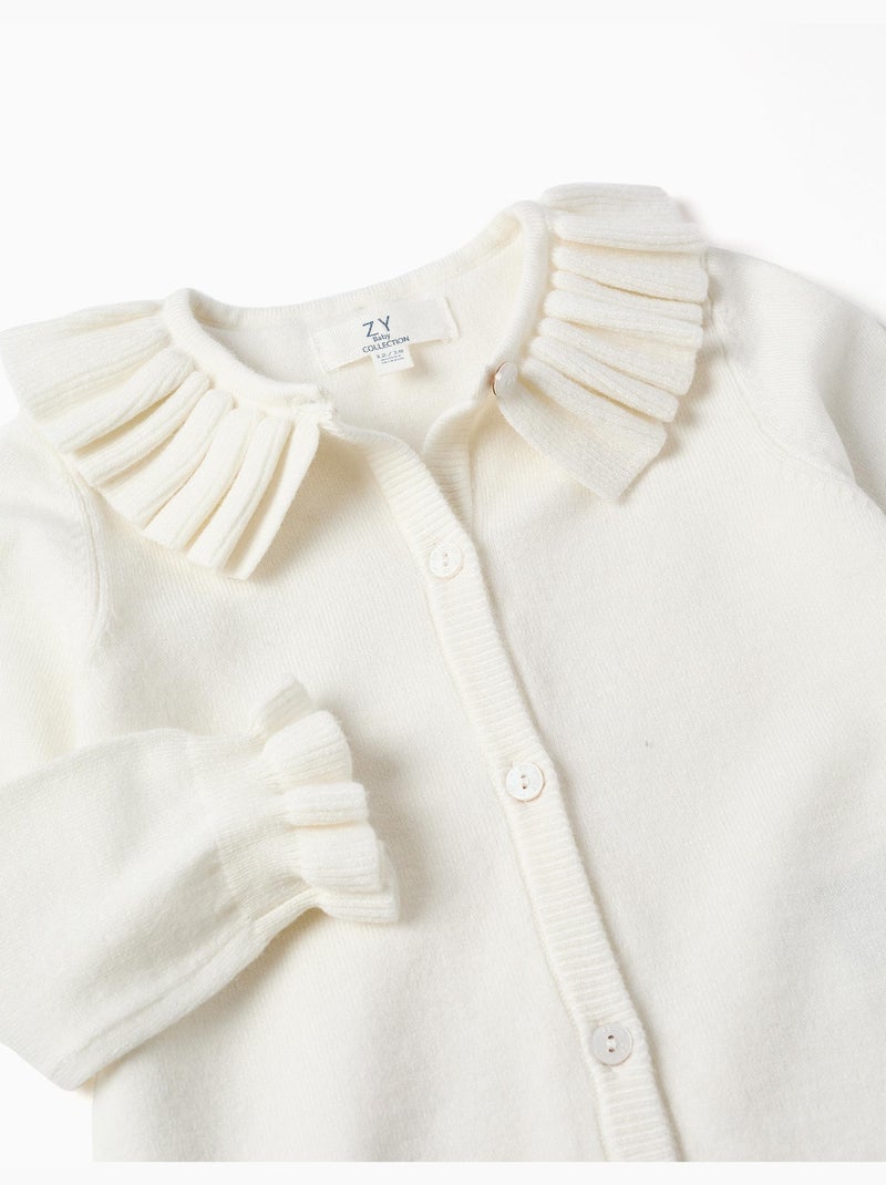 Cárdigan de punto con cuello y puños con volantes Blanco - Kiabi