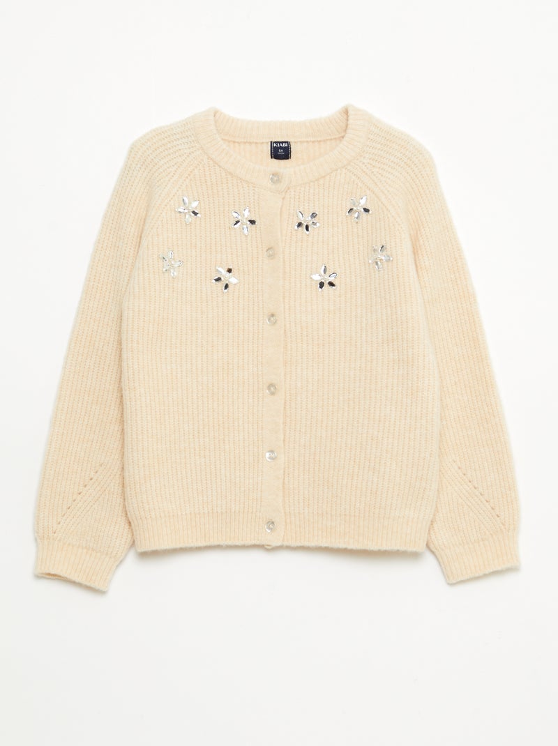 Cárdigan de punto con detalles de perlas Beige - Kiabi