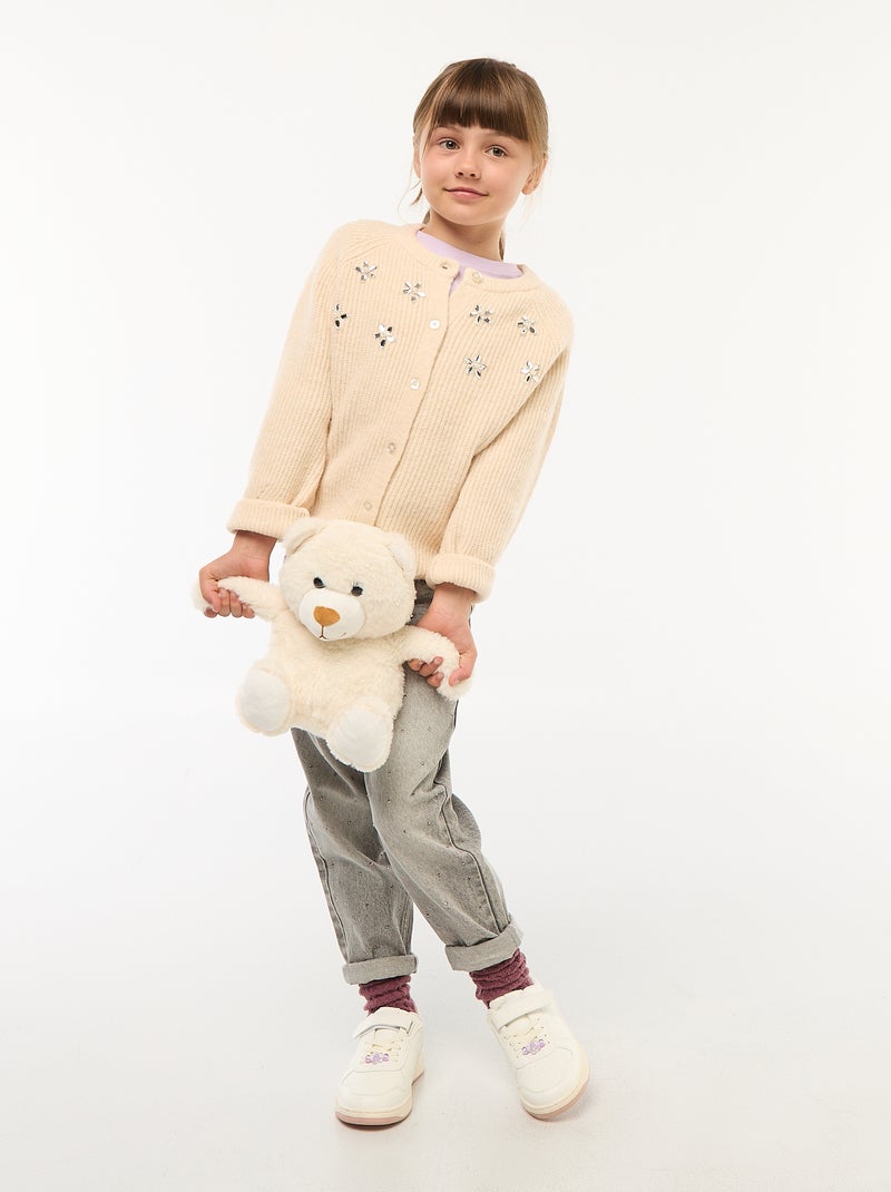 Cárdigan de punto con detalles de perlas Beige - Kiabi