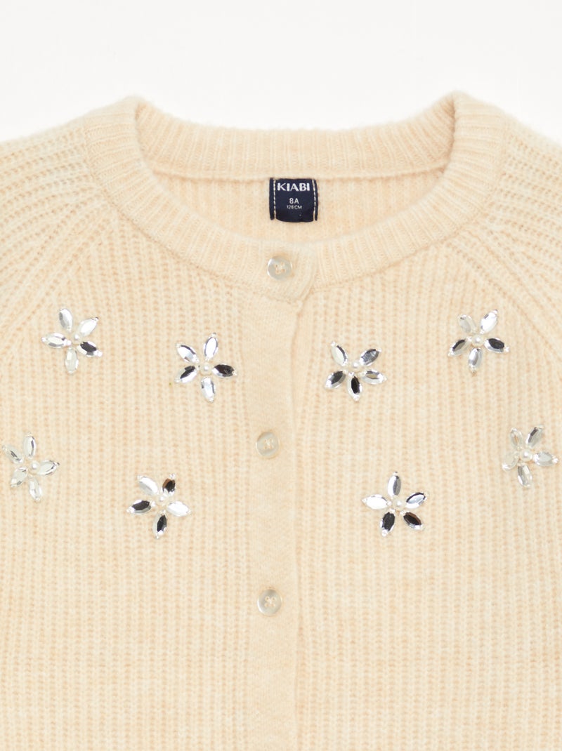Cárdigan de punto con detalles de perlas Beige - Kiabi