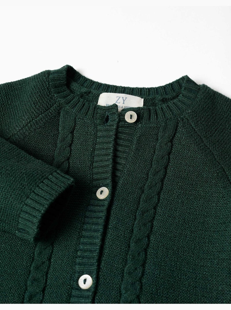 Cárdigan de punto con detalles trenzados b&s Verde oscuro - Kiabi