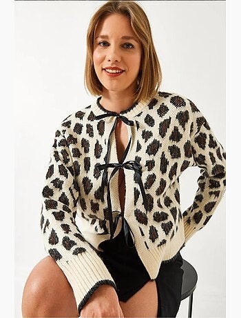 Cárdigan de punto con estampado de leopardo lucci
