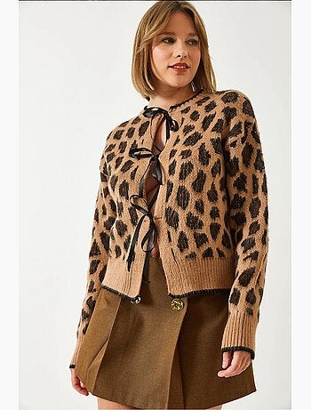 Cárdigan de punto con estampado de leopardo lucci