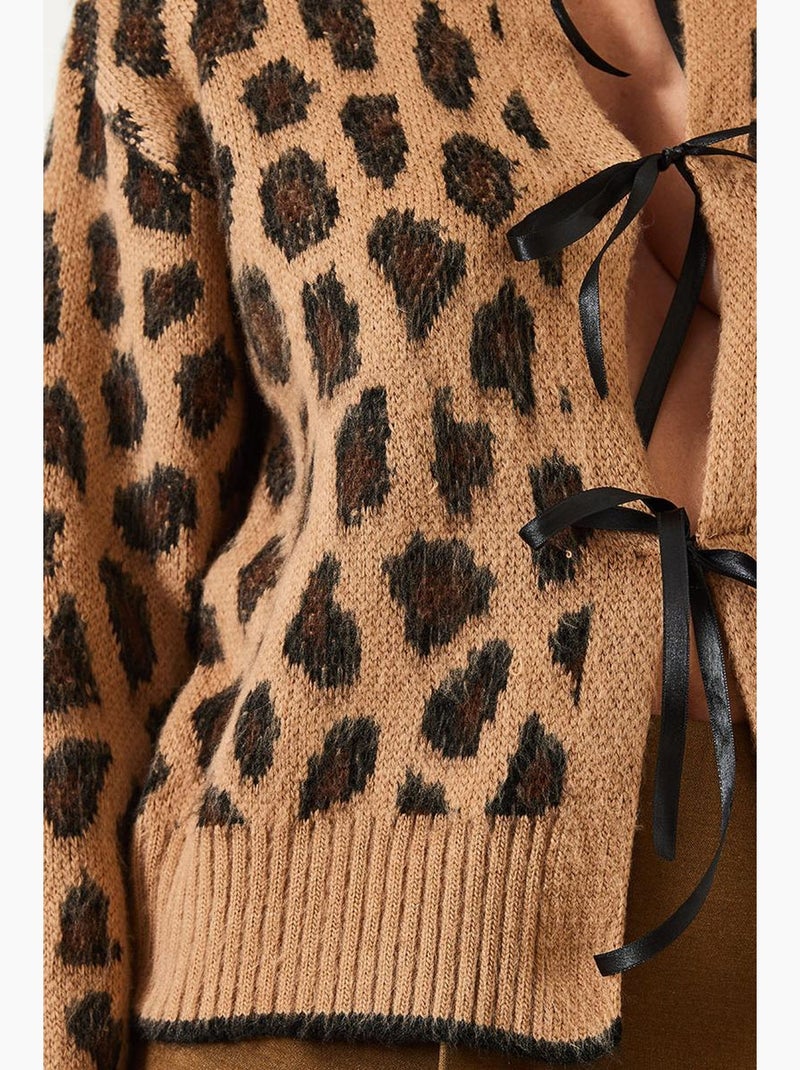 Cárdigan de punto con estampado de leopardo lucci Camel - Kiabi