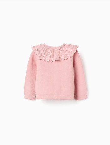 Cardigan de punto con gran cuello, rosa claro