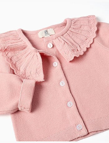 Cardigan de punto con gran cuello, rosa claro