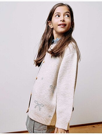 Cárdigan de punto con lazos y lunares jacquard