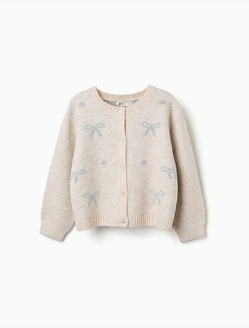 Cárdigan de punto con lazos y lunares jacquard