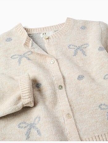 Cárdigan de punto con lazos y lunares jacquard