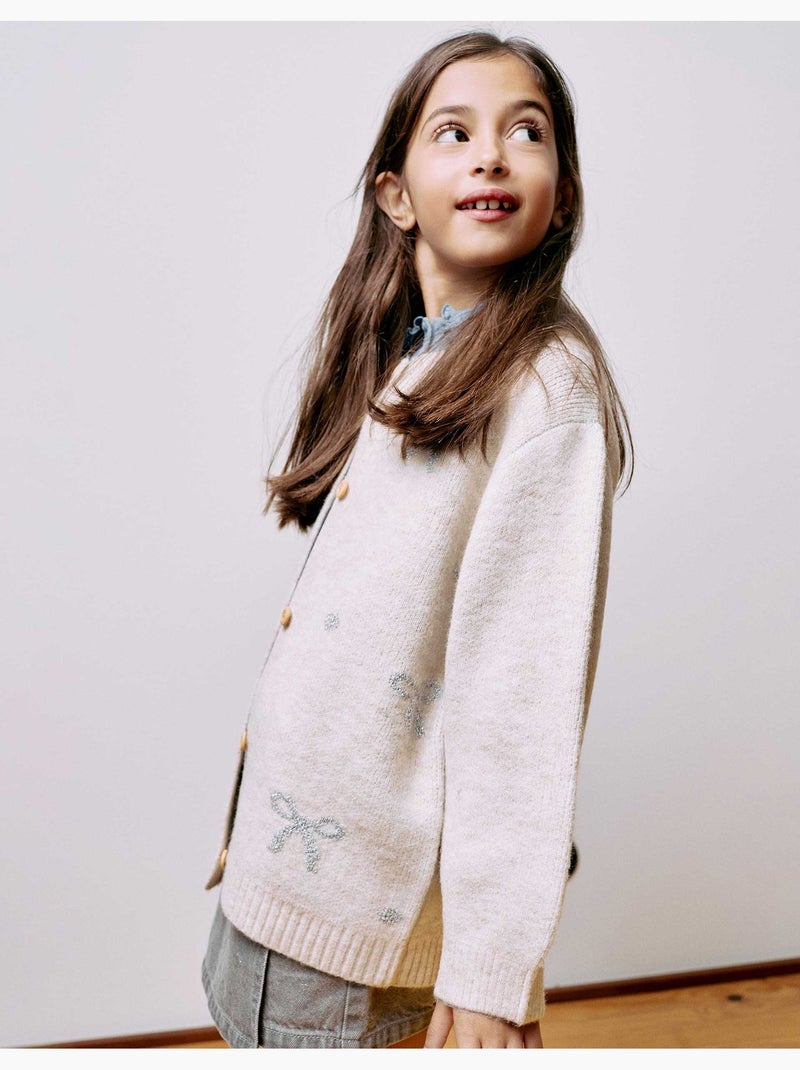 Cárdigan de punto con lazos y lunares jacquard Beige claro - Kiabi