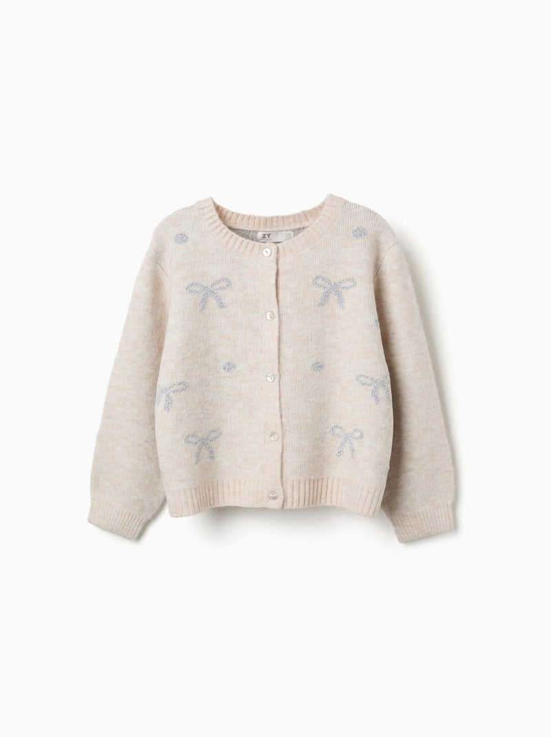 Cárdigan de punto con lazos y lunares jacquard Beige claro - Kiabi