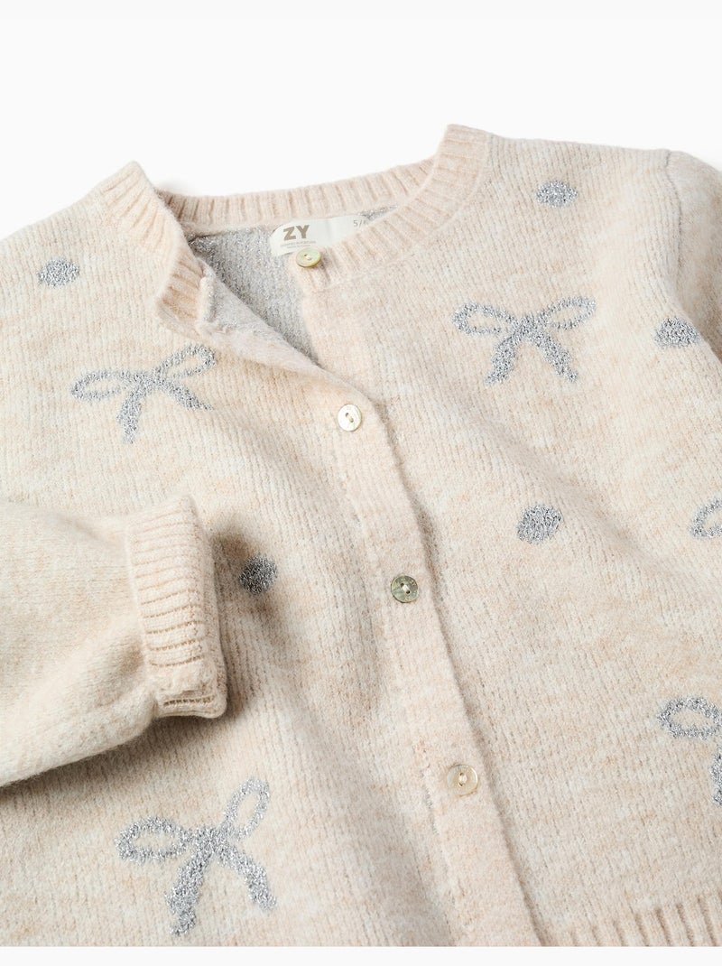 Cárdigan de punto con lazos y lunares jacquard Beige claro - Kiabi