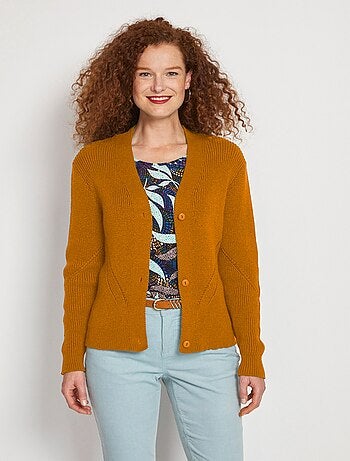 Cárdigan de punto con pedrería y cuello en V abotonado - Afibel