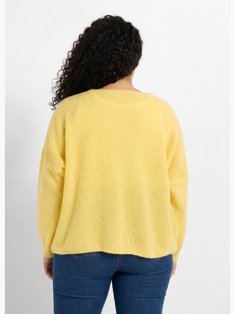 Cárdigan de punto de alpaca, cuello en V - AFIBEL Amarillo pálido - Kiabi
