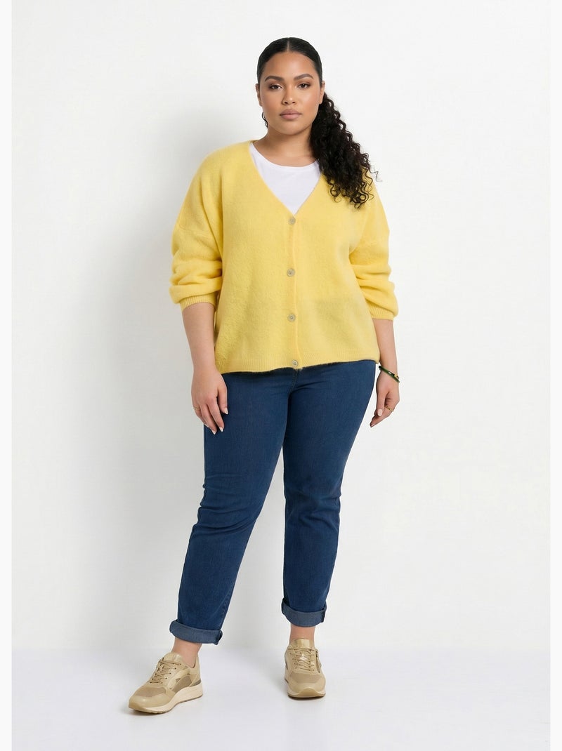 Cárdigan de punto de alpaca, cuello en V - AFIBEL Amarillo pálido - Kiabi