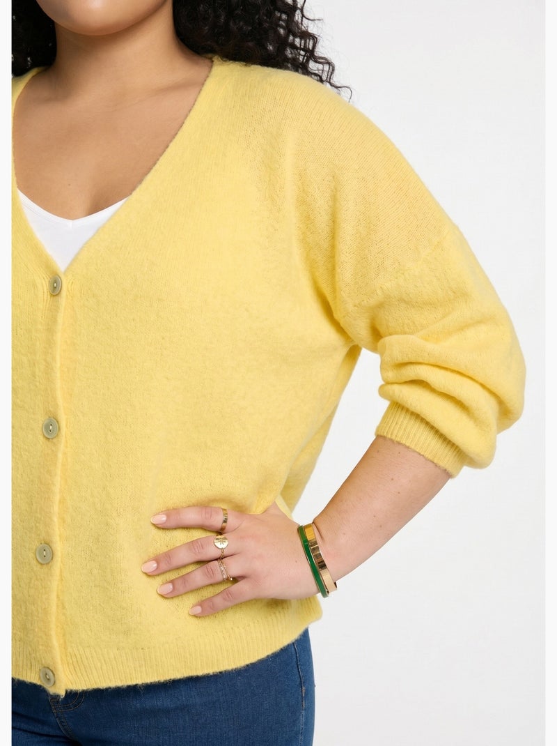 Cárdigan de punto de alpaca, cuello en V - AFIBEL Amarillo pálido - Kiabi