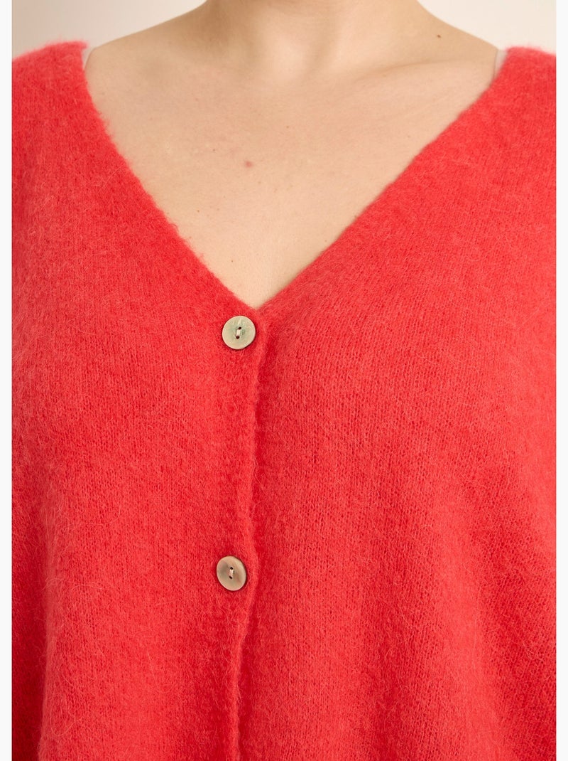 Cárdigan de punto de alpaca, cuello en V - AFIBEL Coral - Kiabi
