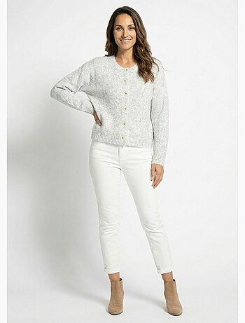 Cárdigan de punto de cuello redondo con lana - AFIBEL