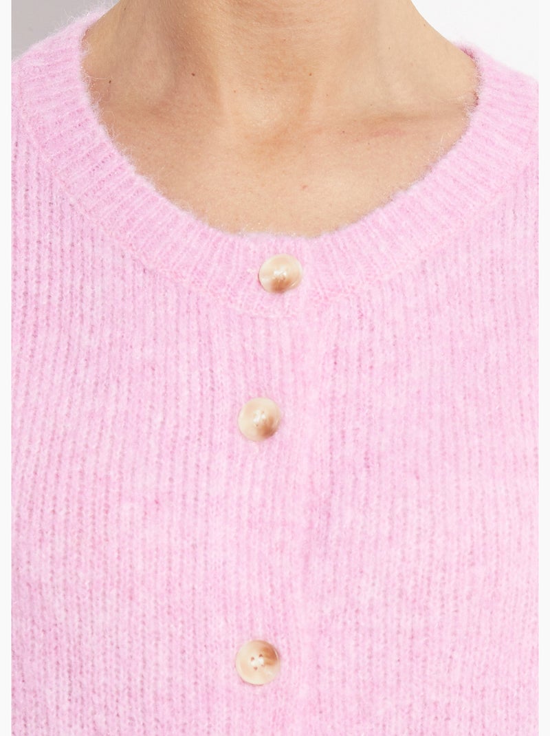 Cárdigan de punto de cuello redondo con lana - AFIBEL Rosa - Kiabi