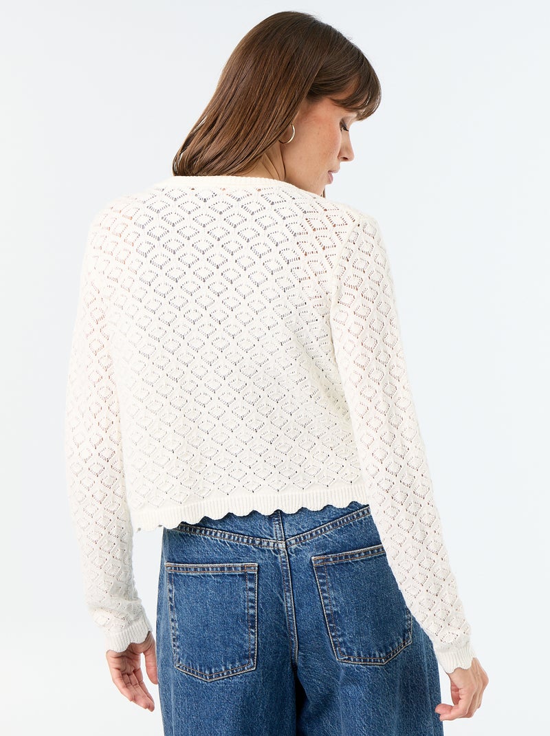 Cárdigan de punto de ganchillo calado Beige - Kiabi
