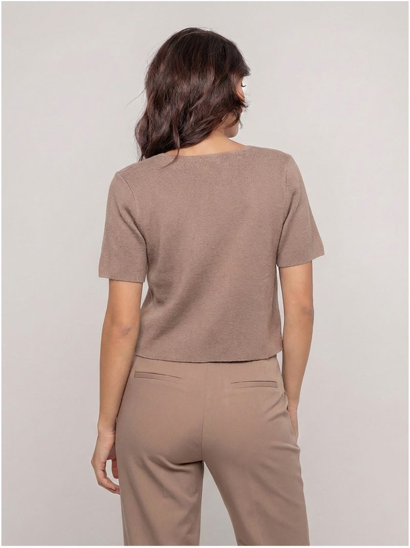Cárdigan de punto de manga corta KODALIE Beige - Kiabi