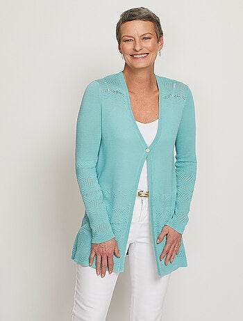 Cárdigan de punto elegante de un botón y largo medio - Afibel