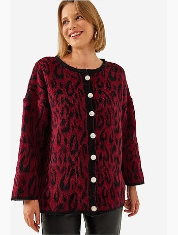 Cárdigan de punto extragrande con estampado de leopardo lucci