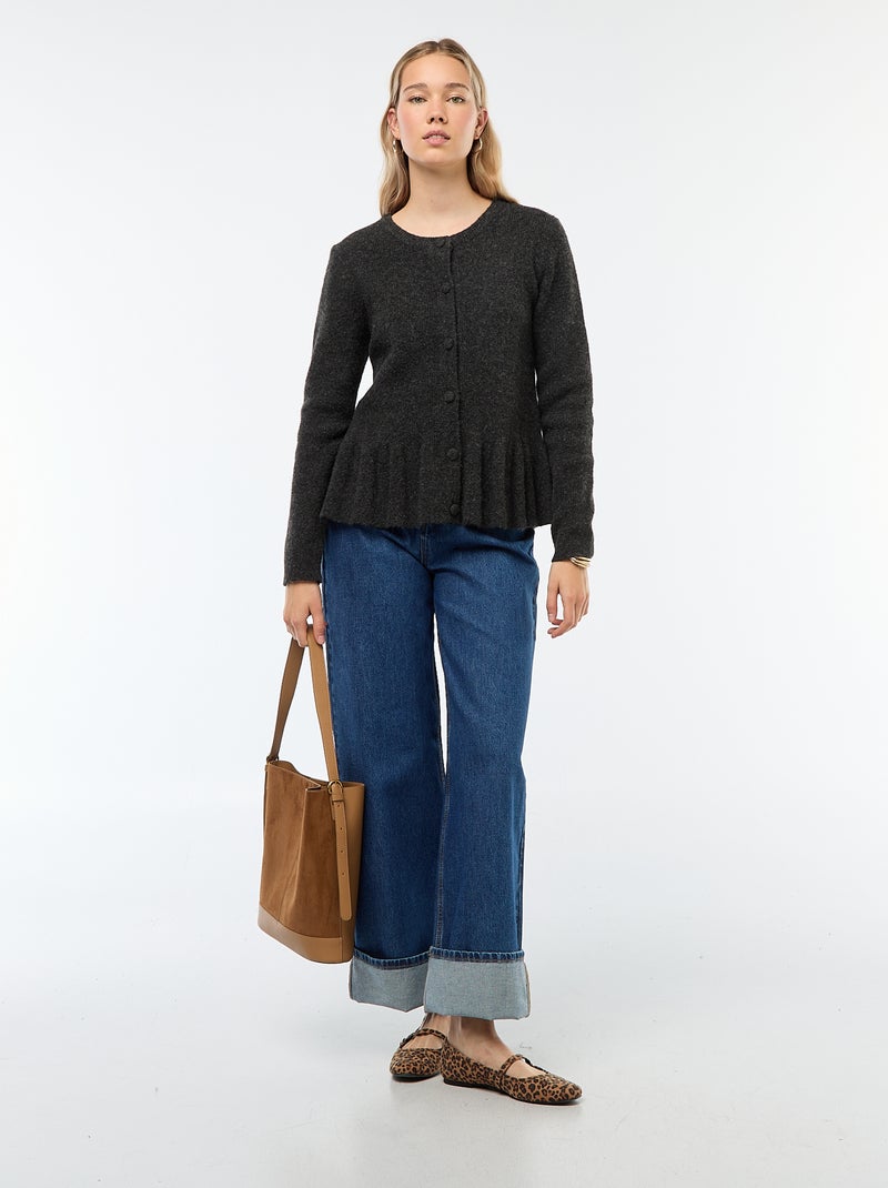 Cárdigan de punto fino con base con volantes Gris - Kiabi