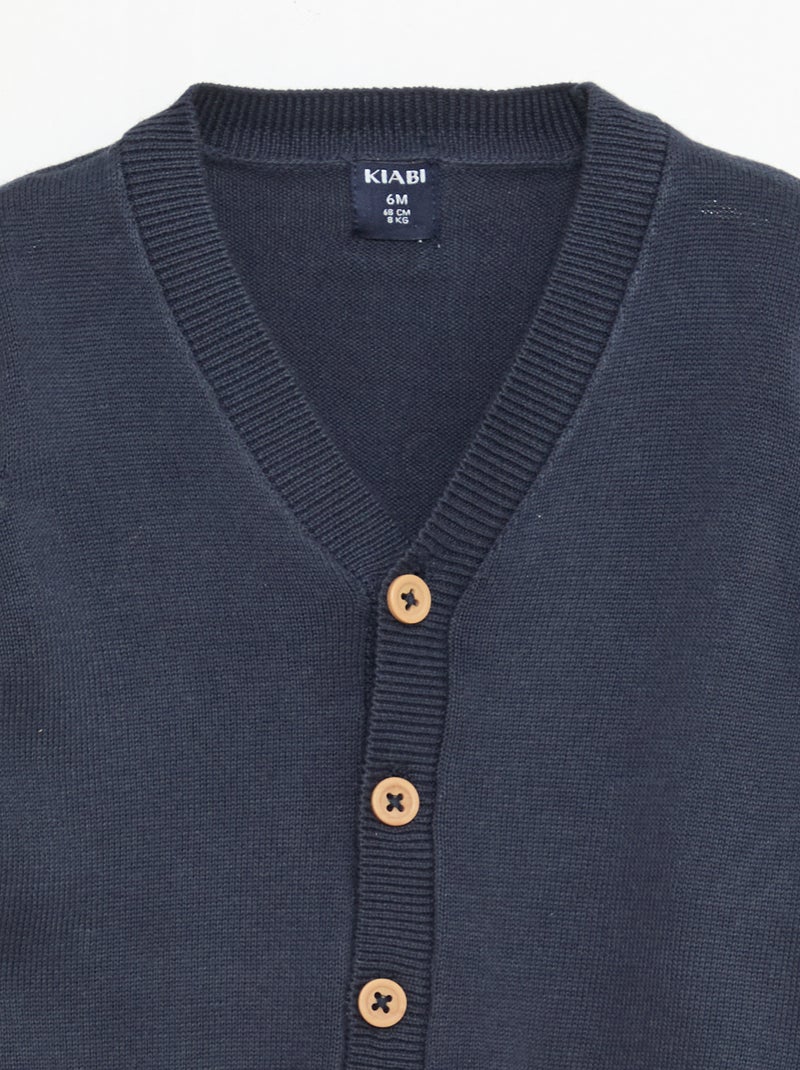 Cárdigan de punto fino con cuello en pico Azul - Kiabi
