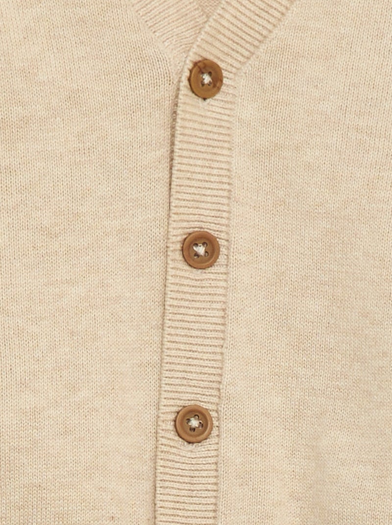 Cárdigan de punto fino con cuello en pico Beige - Kiabi