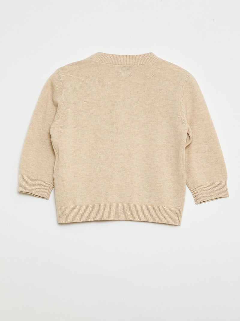 Cárdigan de punto fino con cuello en pico Beige - Kiabi