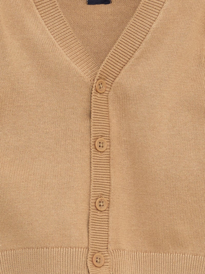 Cárdigan de punto fino con cuello en pico Beige - Kiabi