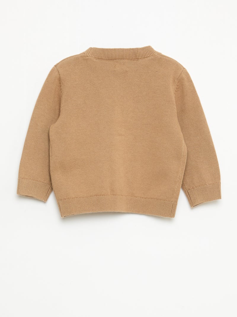 Cárdigan de punto fino con cuello en pico Beige - Kiabi