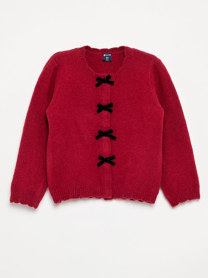 Cárdigan de punto fino con lazos fantasía Rojo - Kiabi