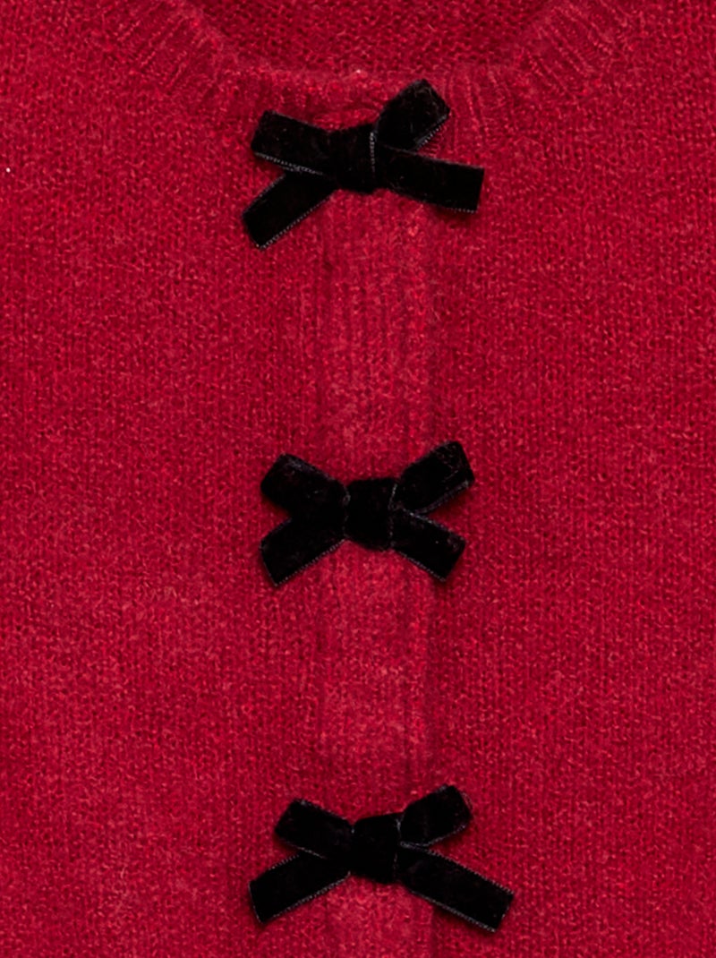 Cárdigan de punto fino con lazos fantasía Rojo - Kiabi