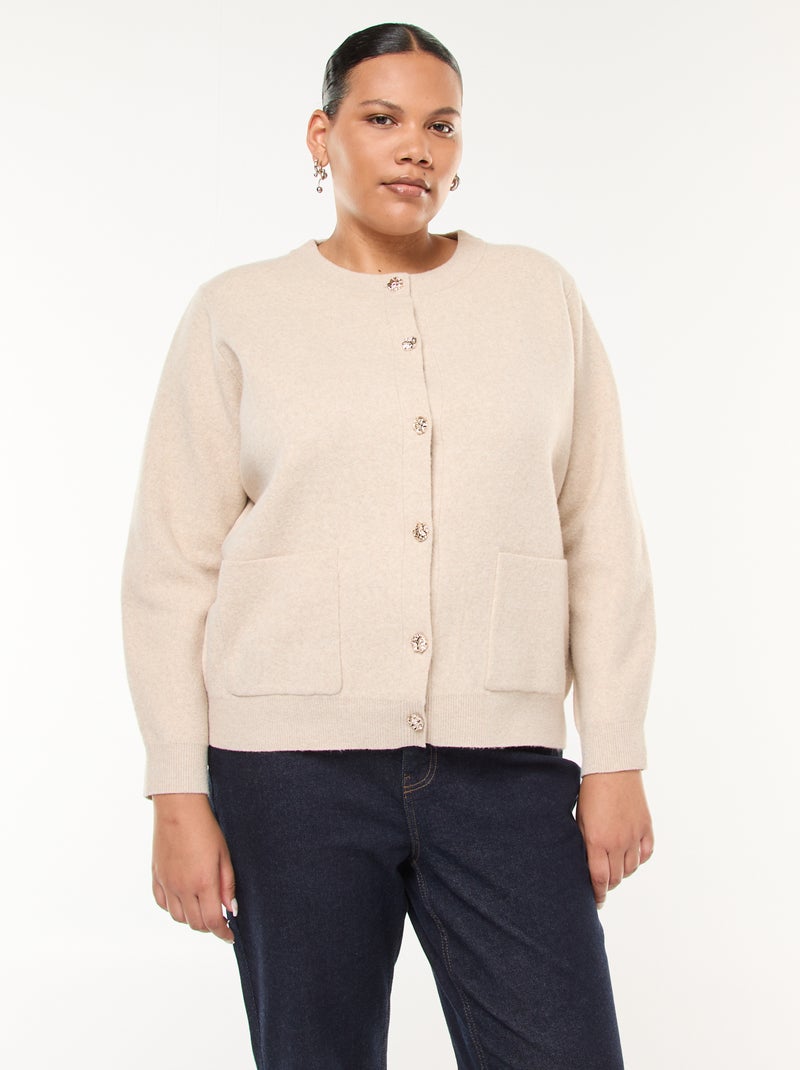 Cárdigan de punto grueso con botones fantasía Beige - Kiabi
