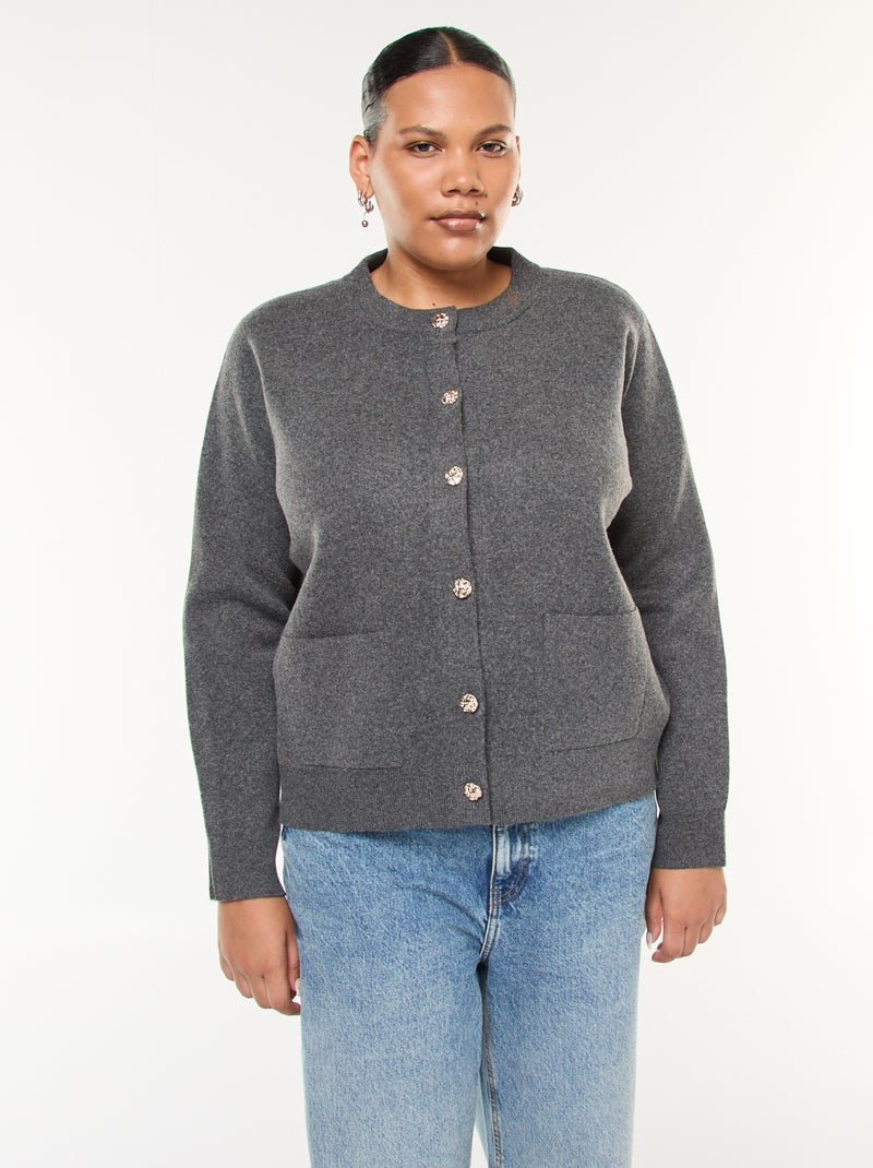 Cárdigan de punto grueso con botones originales Gris - Kiabi