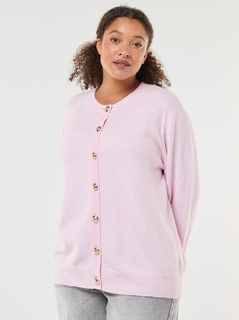 Cárdigan de punto jaspeado con botones retro Rosa - Kiabi