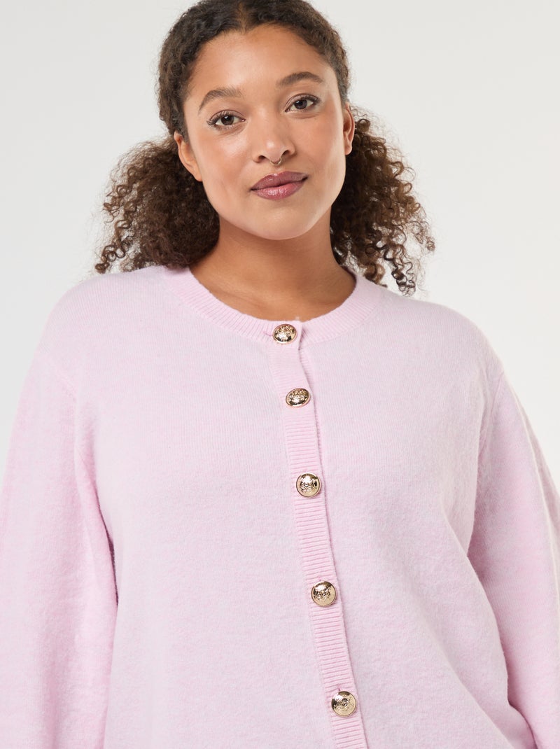 Cárdigan de punto jaspeado con botones retro Rosa - Kiabi
